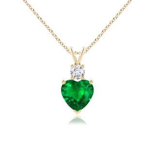 7mm AAAA Heart-Shaped Emerald Rabbit Ear Bale Pendant in Yellow Gold