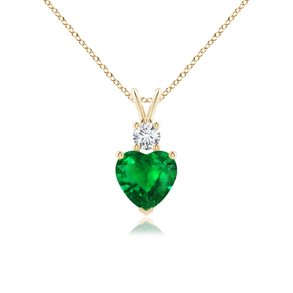 7mm AAAA Heart-Shaped Emerald Rabbit Ear Bale Pendant in Yellow Gold 