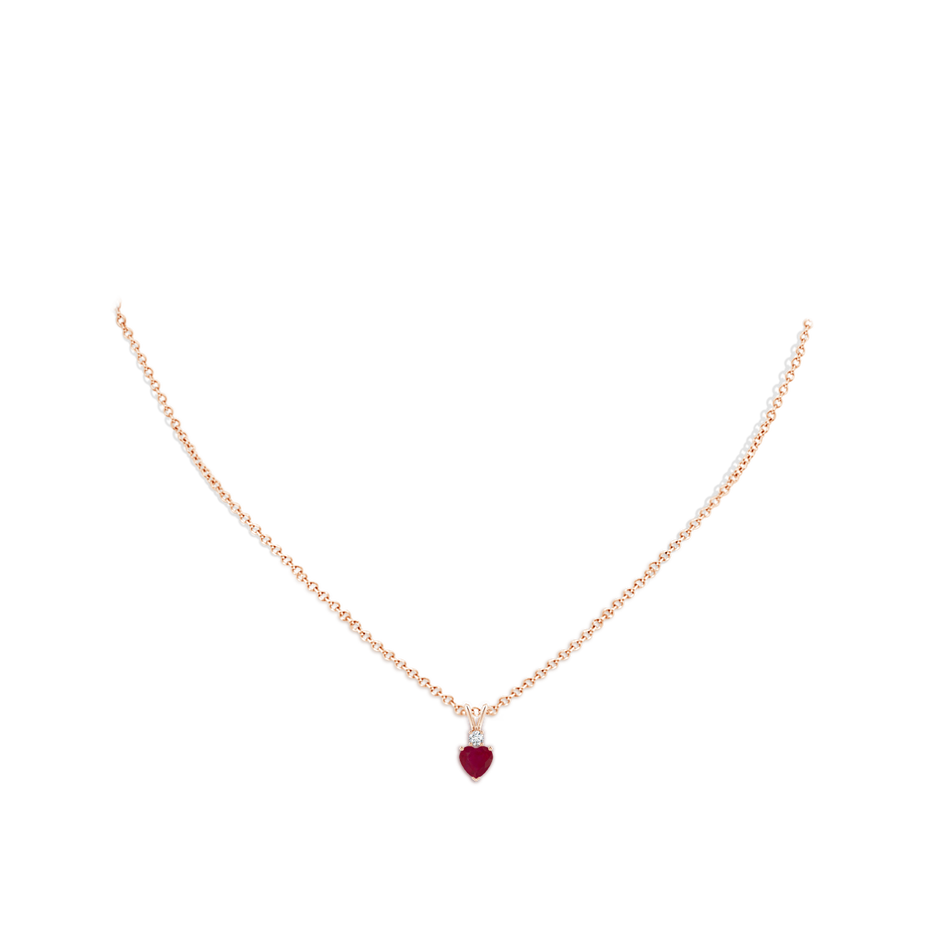 5mm A Heart-Shaped Ruby Rabbit Ear Bale Pendant in Rose Gold body-neck