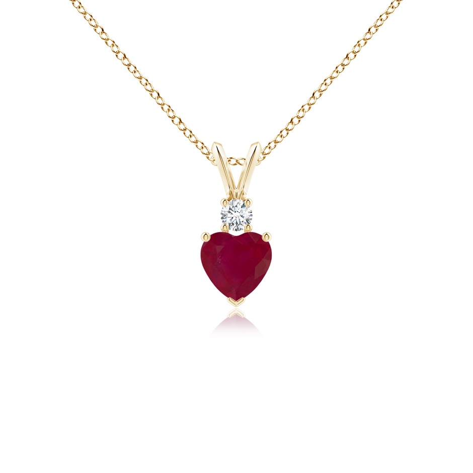 5mm A Heart-Shaped Ruby Rabbit Ear Bale Pendant in Yellow Gold 