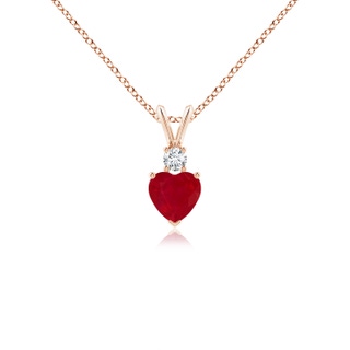 5mm AA Heart-Shaped Ruby Rabbit Ear Bale Pendant in 9K Rose Gold