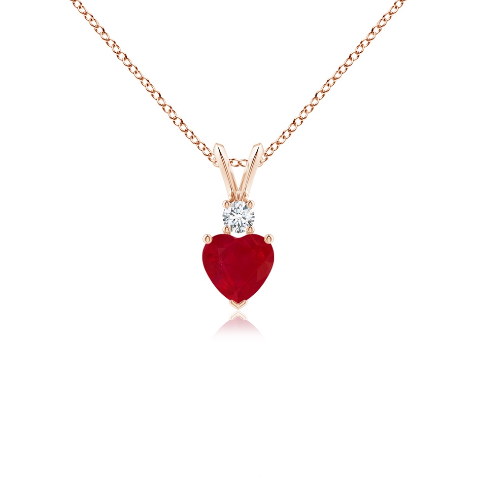 5mm AA Heart-Shaped Ruby Rabbit Ear Bale Pendant in 9K Rose Gold 