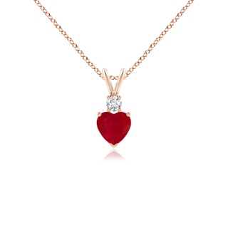 5mm AA Heart-Shaped Ruby Rabbit Ear Bale Pendant in Rose Gold