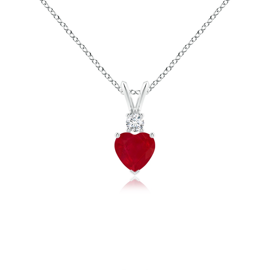 5mm AA Heart-Shaped Ruby Rabbit Ear Bale Pendant in White Gold 