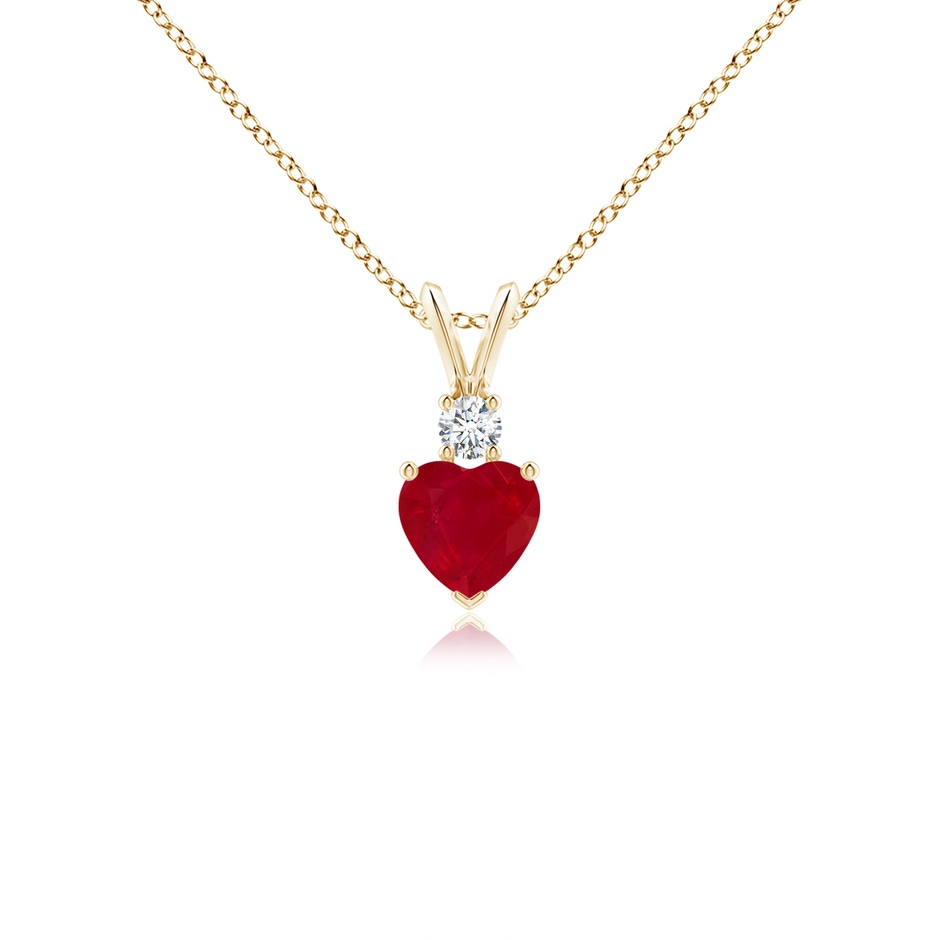 5mm AA Heart-Shaped Ruby Rabbit Ear Bale Pendant in Yellow Gold 