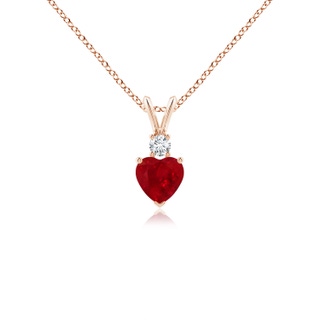 5mm AAA Heart-Shaped Ruby Rabbit Ear Bale Pendant in 10K Rose Gold