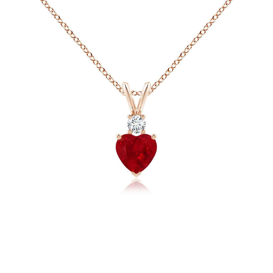 5mm AAA Heart-Shaped Ruby Rabbit Ear Bale Pendant in Rose Gold 