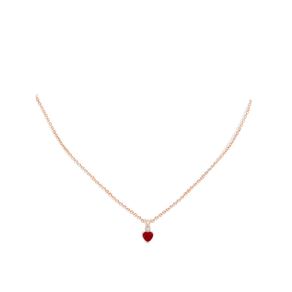 5mm AAA Heart-Shaped Ruby Rabbit Ear Bale Pendant in Rose Gold body-neck
