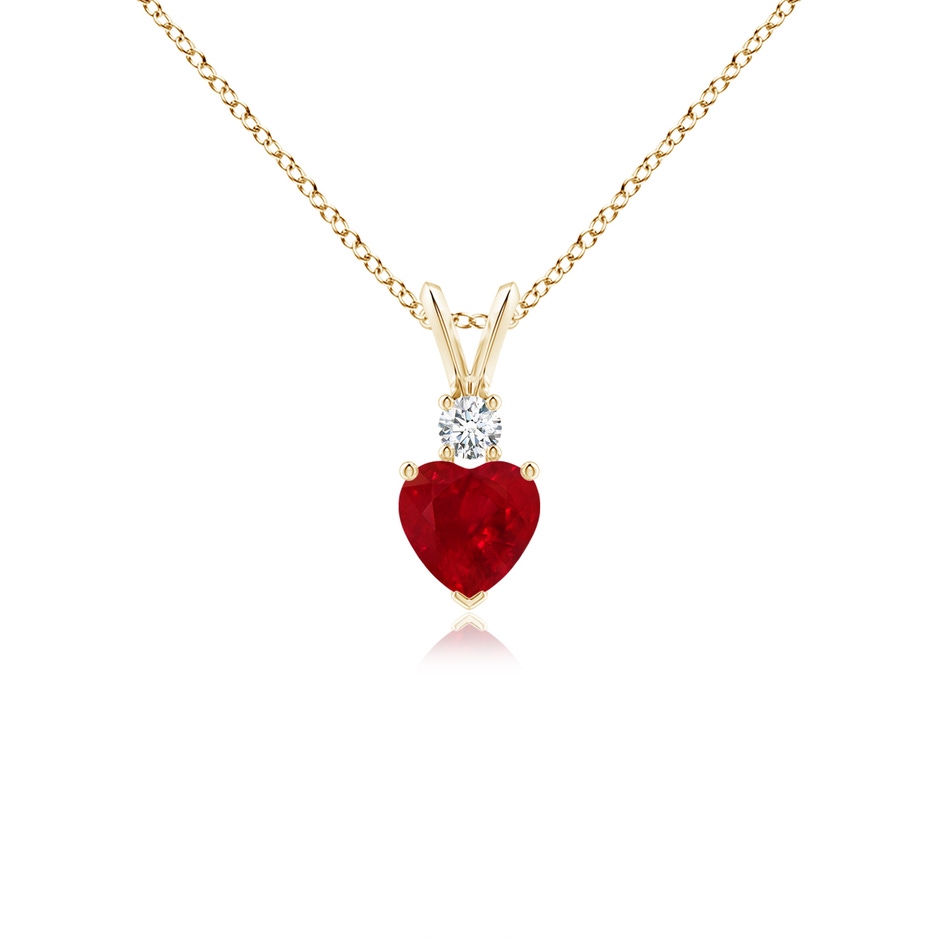 5mm AAA Heart-Shaped Ruby Rabbit Ear Bale Pendant in Yellow Gold 