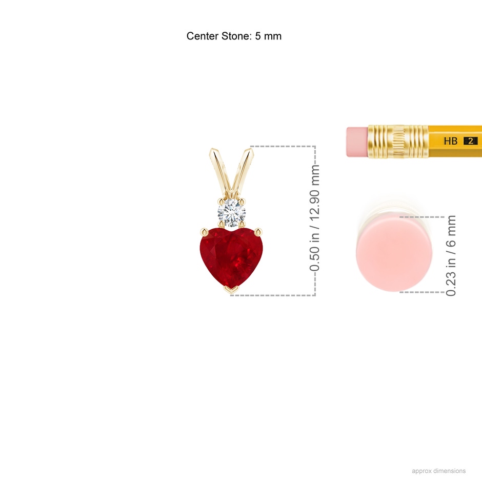 5mm AAA Heart-Shaped Ruby Rabbit Ear Bale Pendant in Yellow Gold ruler