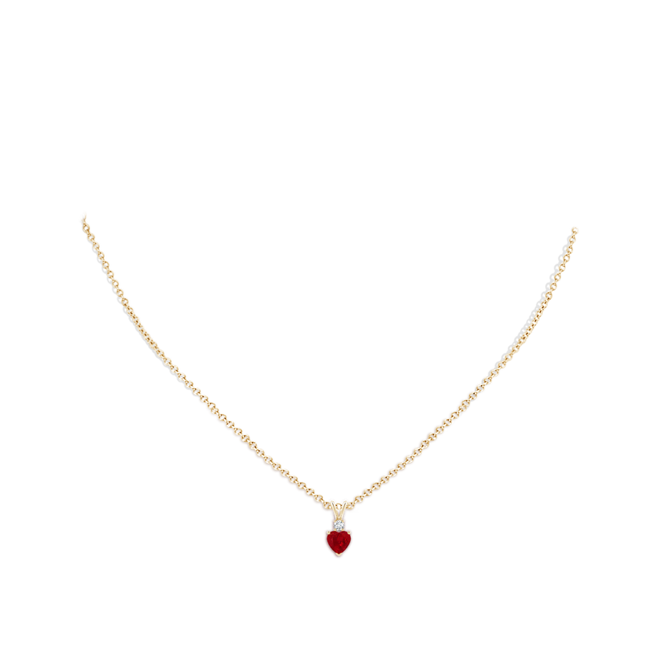 5mm AAA Heart-Shaped Ruby Rabbit Ear Bale Pendant in Yellow Gold body-neck