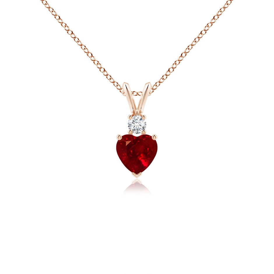 5mm AAAA Heart-Shaped Ruby Rabbit Ear Bale Pendant in 9K Rose Gold 