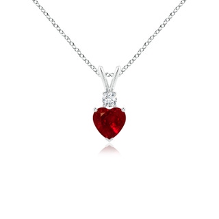 5mm AAAA Heart-Shaped Ruby Rabbit Ear Bale Pendant in White Gold