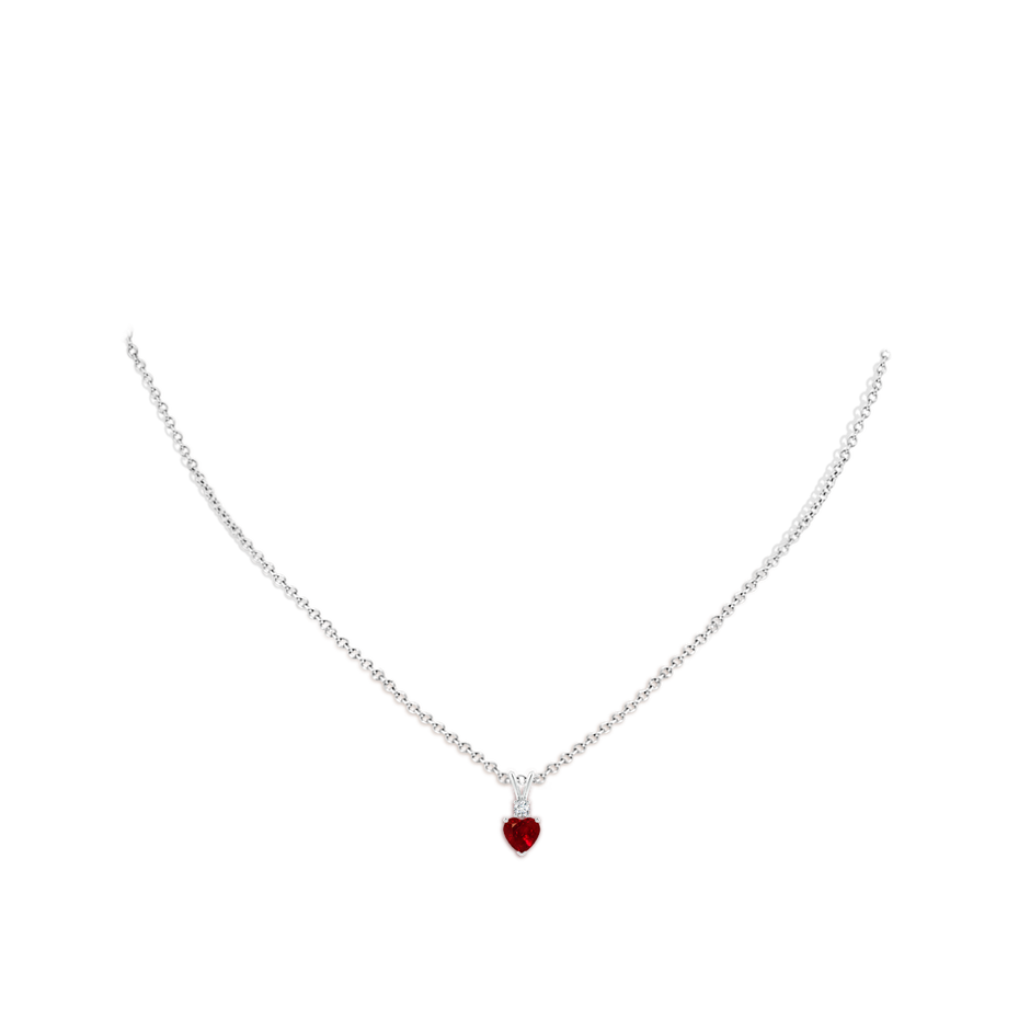 5mm AAAA Heart-Shaped Ruby Rabbit Ear Bale Pendant in White Gold body-neck