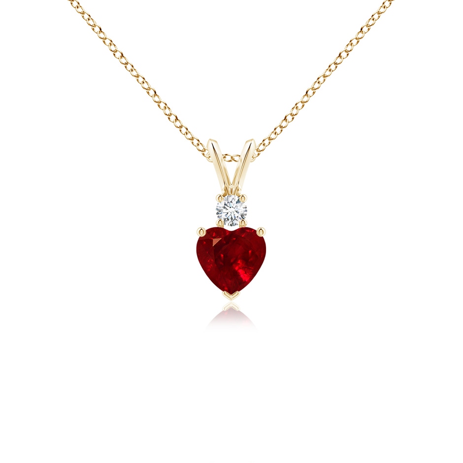 5mm AAAA Heart-Shaped Ruby Rabbit Ear Bale Pendant in Yellow Gold 