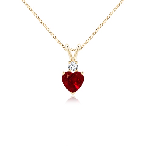 5mm AAAA Heart-Shaped Ruby Rabbit Ear Bale Pendant in Yellow Gold