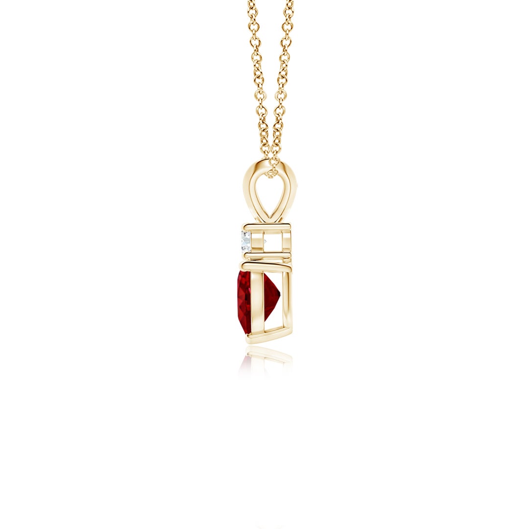 5mm AAAA Heart-Shaped Ruby Rabbit Ear Bale Pendant in Yellow Gold - side 3