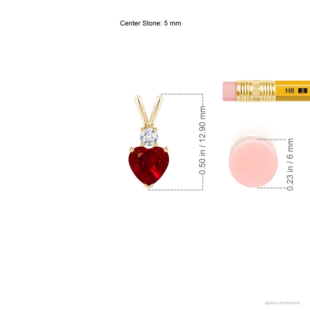 5mm AAAA Heart-Shaped Ruby Rabbit Ear Bale Pendant in Yellow Gold - ruler