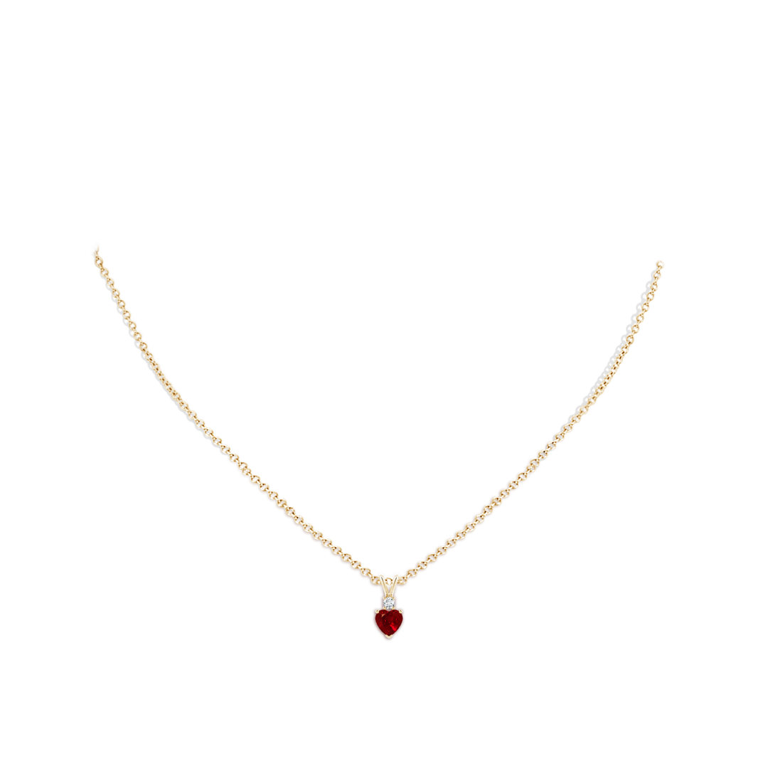 5mm AAAA Heart-Shaped Ruby Rabbit Ear Bale Pendant in Yellow Gold - body_neck