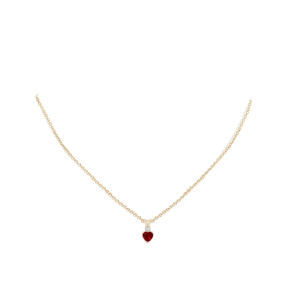 5mm AAAA Heart-Shaped Ruby Rabbit Ear Bale Pendant in Yellow Gold body-neck