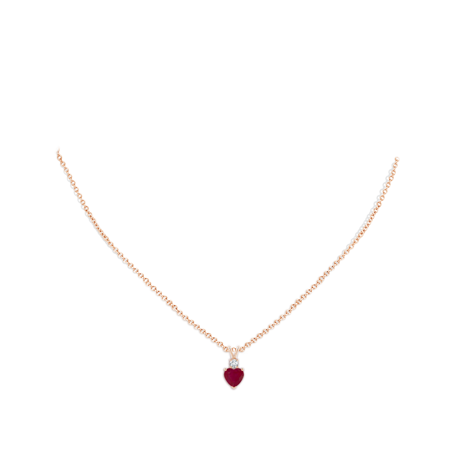 6mm A Heart-Shaped Ruby Rabbit Ear Bale Pendant in Rose Gold body-neck