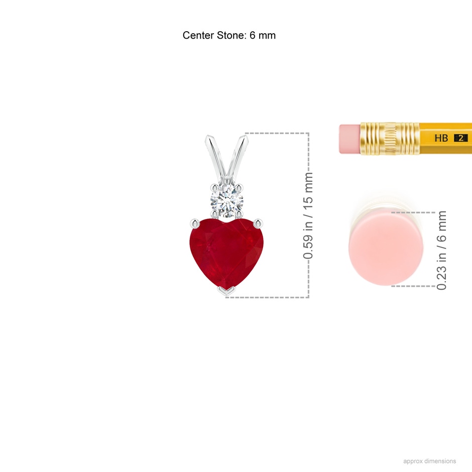 6mm AA Heart-Shaped Ruby Rabbit Ear Bale Pendant in P950 Platinum ruler