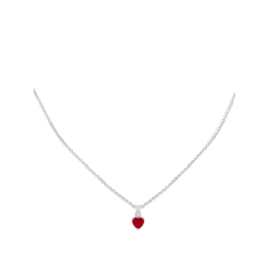 6mm AA Heart-Shaped Ruby Rabbit Ear Bale Pendant in P950 Platinum body-neck