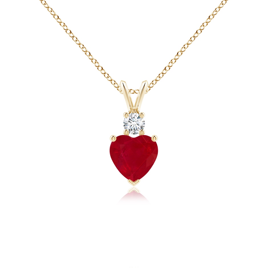 6mm AA Heart-Shaped Ruby Rabbit Ear Bale Pendant in Yellow Gold 