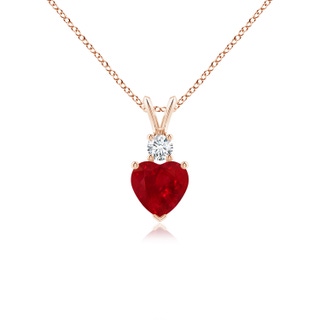 6mm AAA Heart-Shaped Ruby Rabbit Ear Bale Pendant in Rose Gold