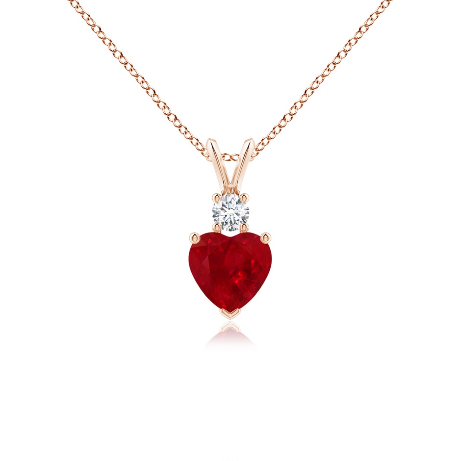 6mm AAA Heart-Shaped Ruby Rabbit Ear Bale Pendant in Rose Gold 