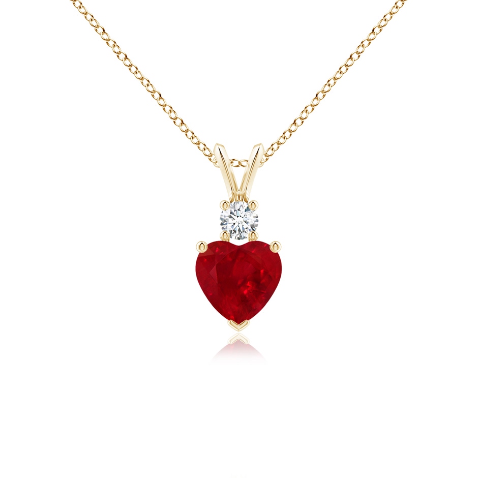 6mm AAA Heart-Shaped Ruby Rabbit Ear Bale Pendant in Yellow Gold 
