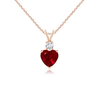 6mm AAAA Heart-Shaped Ruby Rabbit Ear Bale Pendant in 9K Rose Gold