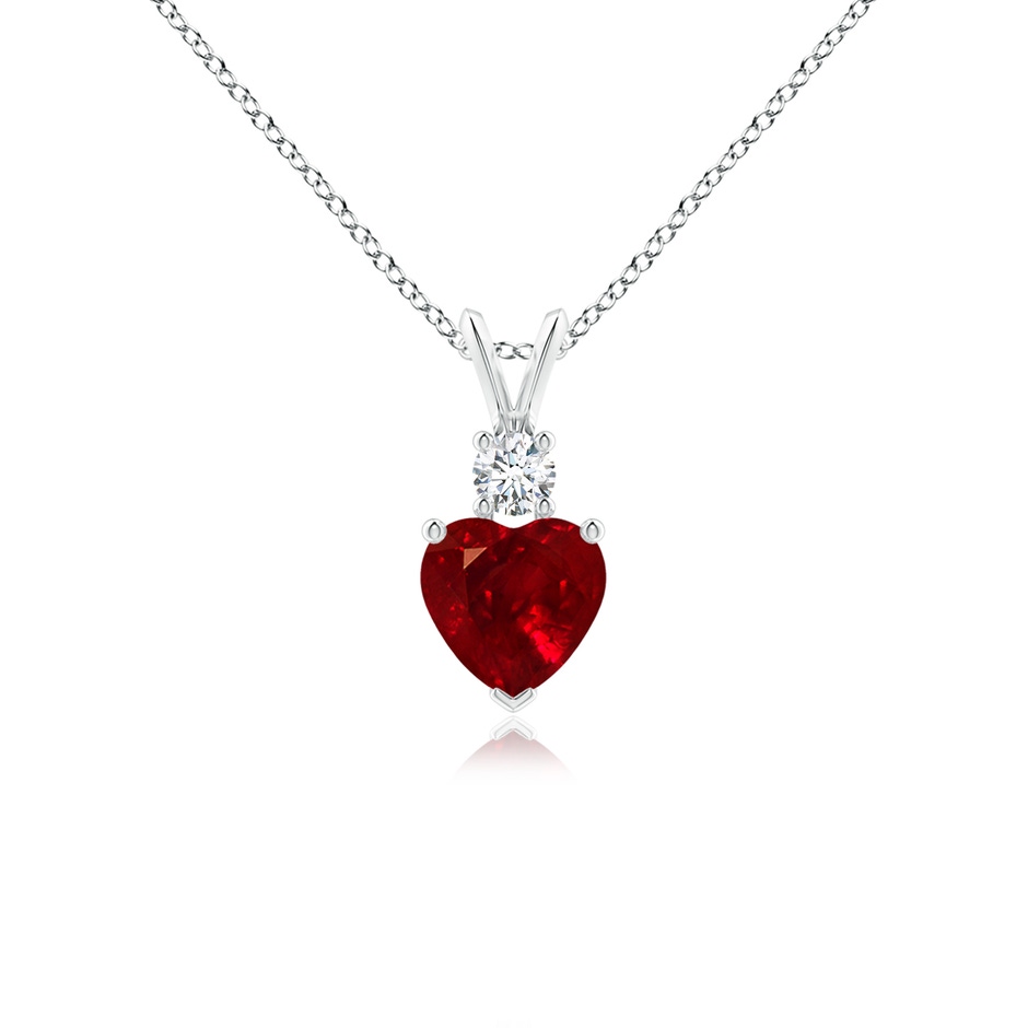6mm AAAA Heart-Shaped Ruby Rabbit Ear Bale Pendant in White Gold 