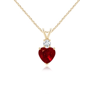 6mm AAAA Heart-Shaped Ruby Rabbit Ear Bale Pendant in Yellow Gold