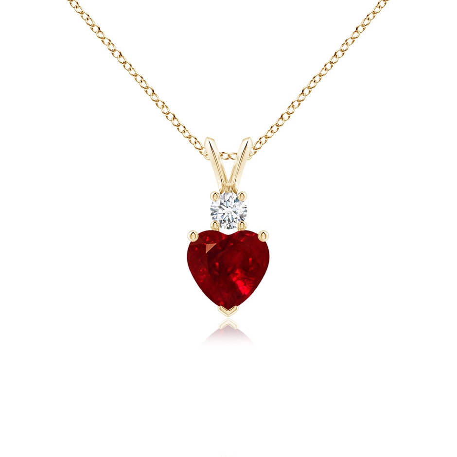 6mm AAAA Heart-Shaped Ruby Rabbit Ear Bale Pendant in Yellow Gold 
