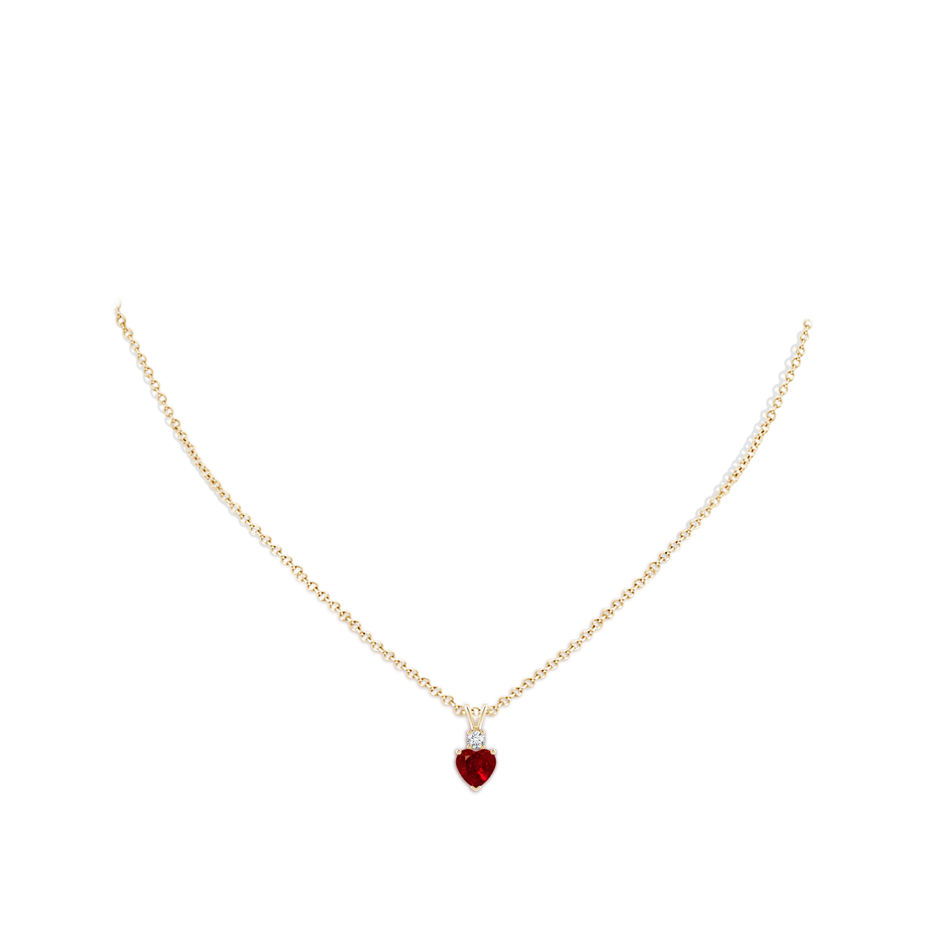 6mm AAAA Heart-Shaped Ruby Rabbit Ear Bale Pendant in Yellow Gold body-neck