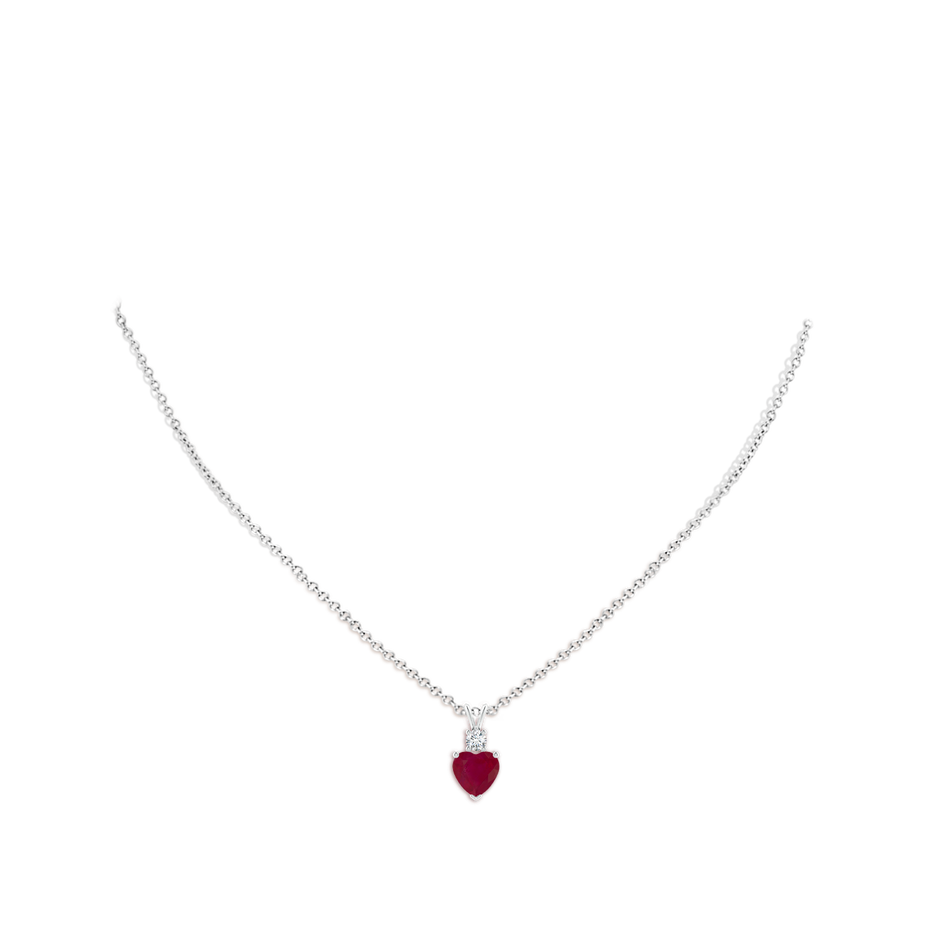 7mm A Heart-Shaped Ruby Rabbit Ear Bale Pendant in White Gold body-neck