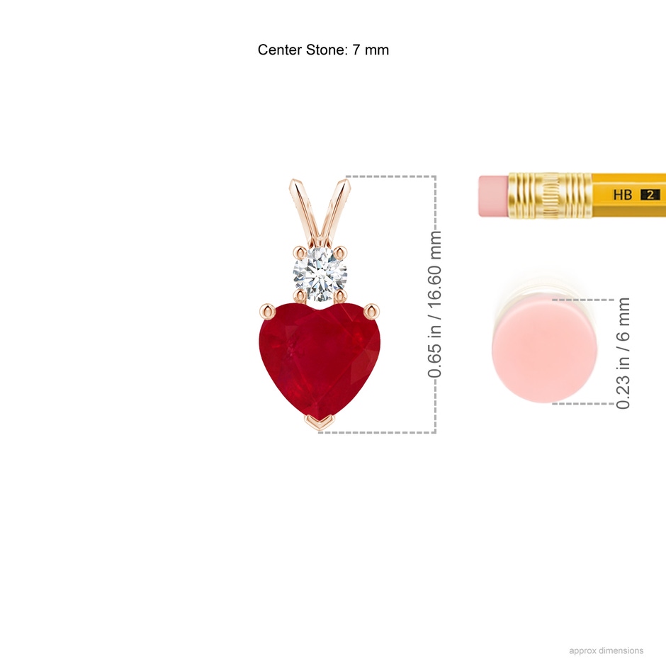 7mm AA Heart-Shaped Ruby Rabbit Ear Bale Pendant in Rose Gold ruler