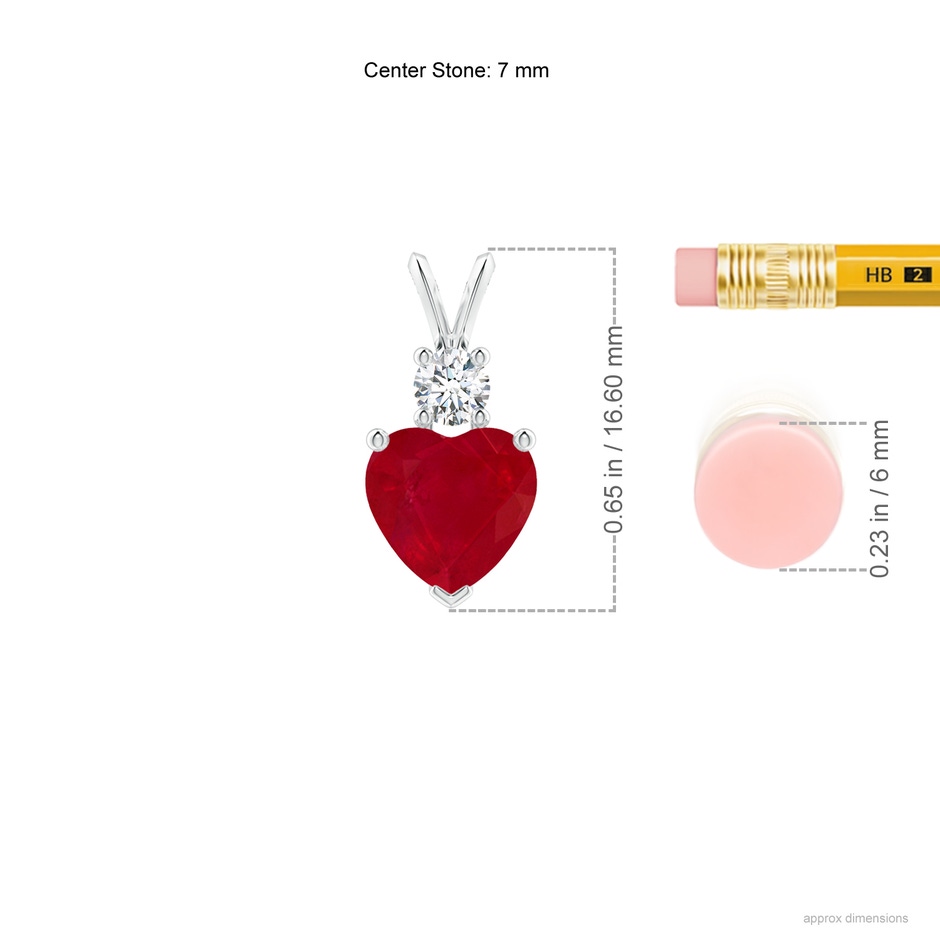 7mm AA Heart-Shaped Ruby Rabbit Ear Bale Pendant in White Gold ruler