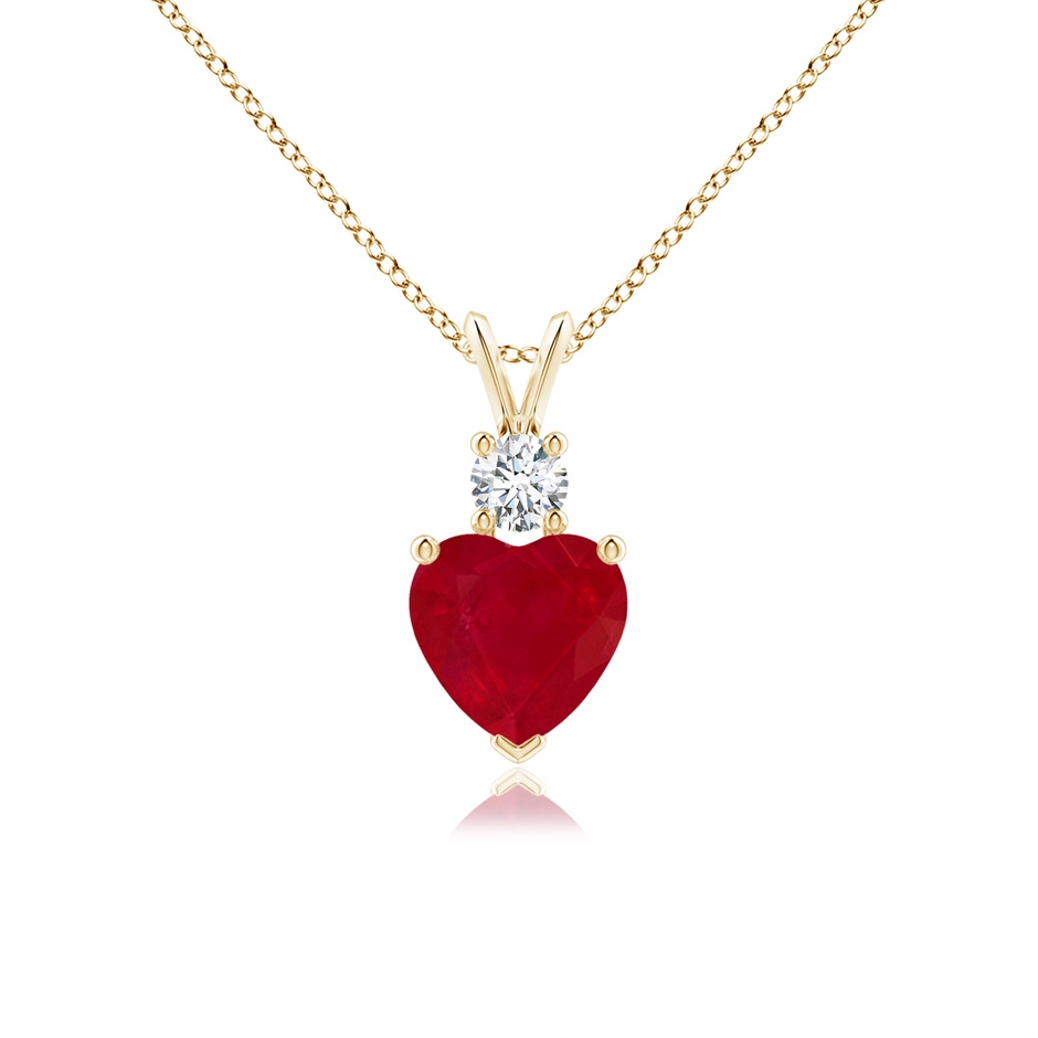 7mm AA Heart-Shaped Ruby Rabbit Ear Bale Pendant in Yellow Gold 