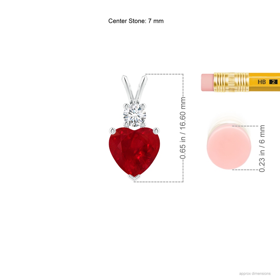 7mm AAA Heart-Shaped Ruby Rabbit Ear Bale Pendant in P950 Platinum ruler