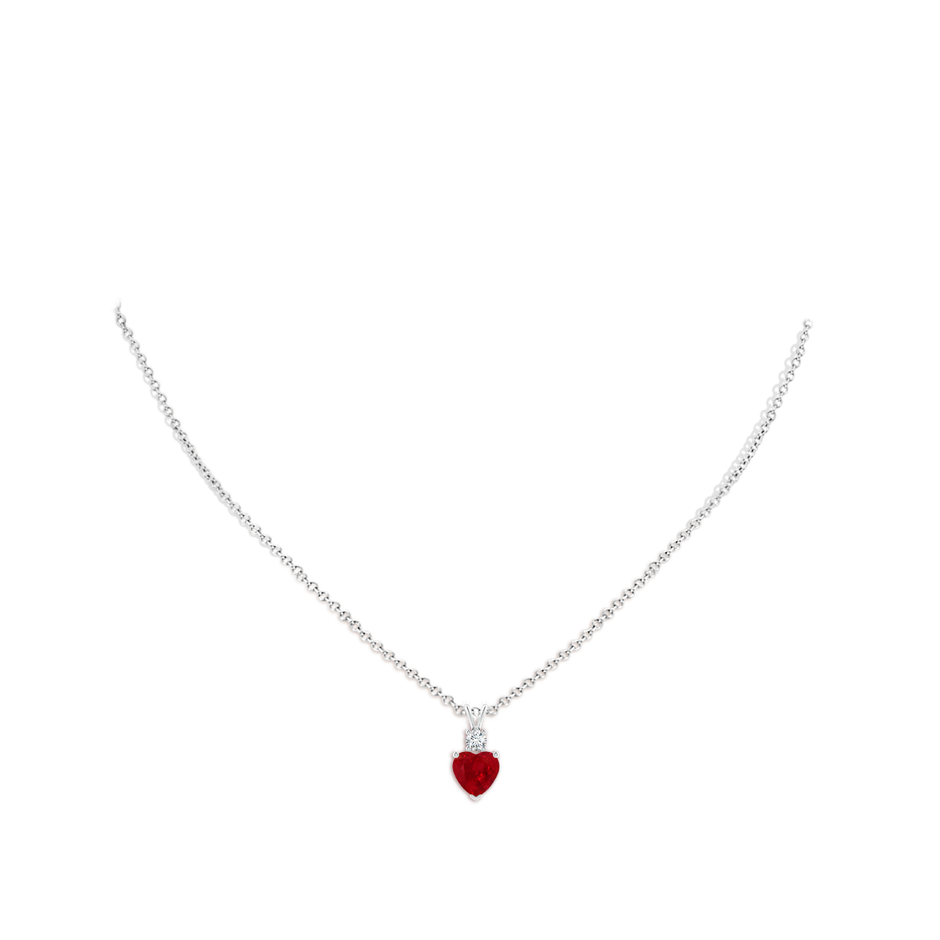7mm AAA Heart-Shaped Ruby Rabbit Ear Bale Pendant in P950 Platinum body-neck