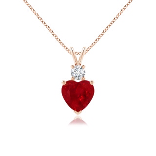 7mm AAA Heart-Shaped Ruby Rabbit Ear Bale Pendant in Rose Gold