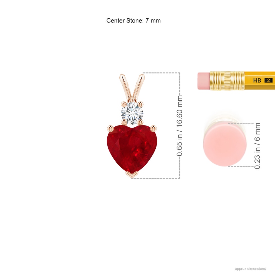 7mm AAA Heart-Shaped Ruby Rabbit Ear Bale Pendant in Rose Gold ruler