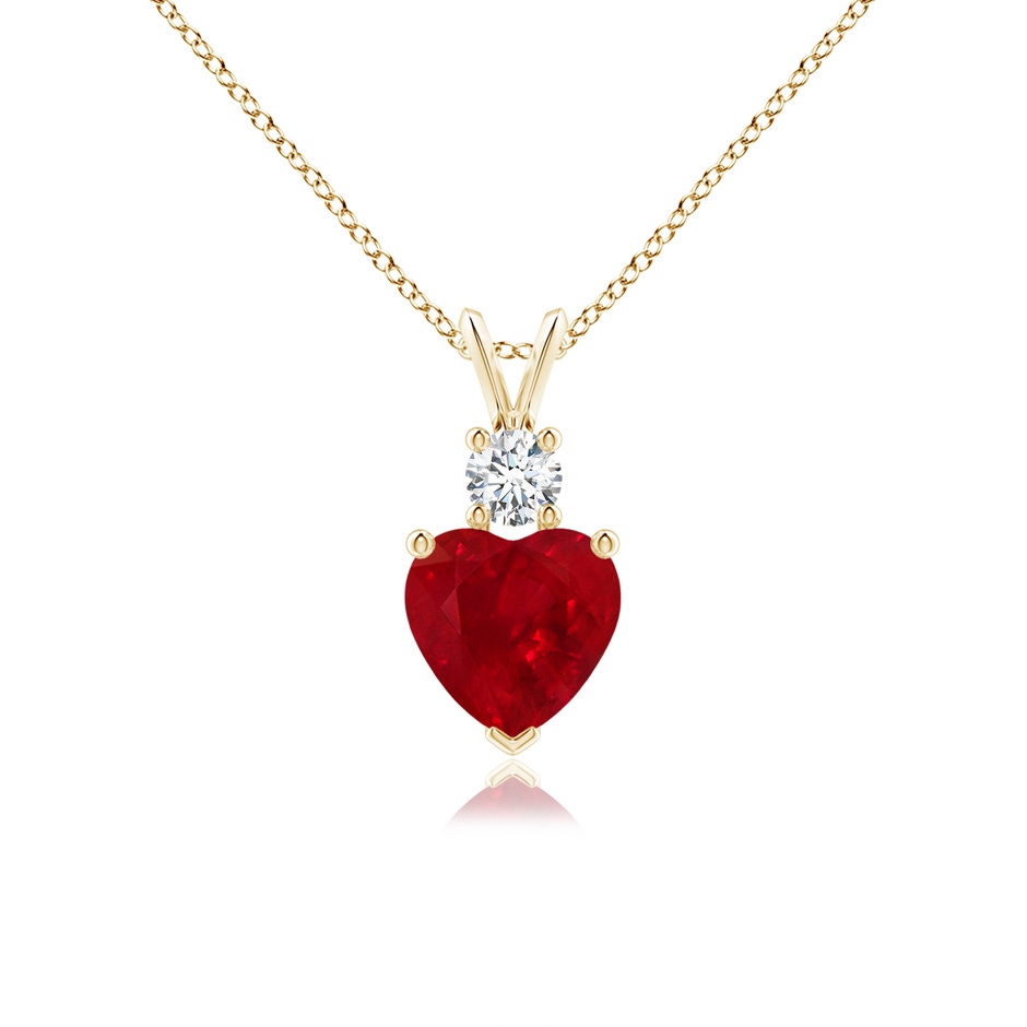 7mm AAA Heart-Shaped Ruby Rabbit Ear Bale Pendant in Yellow Gold 