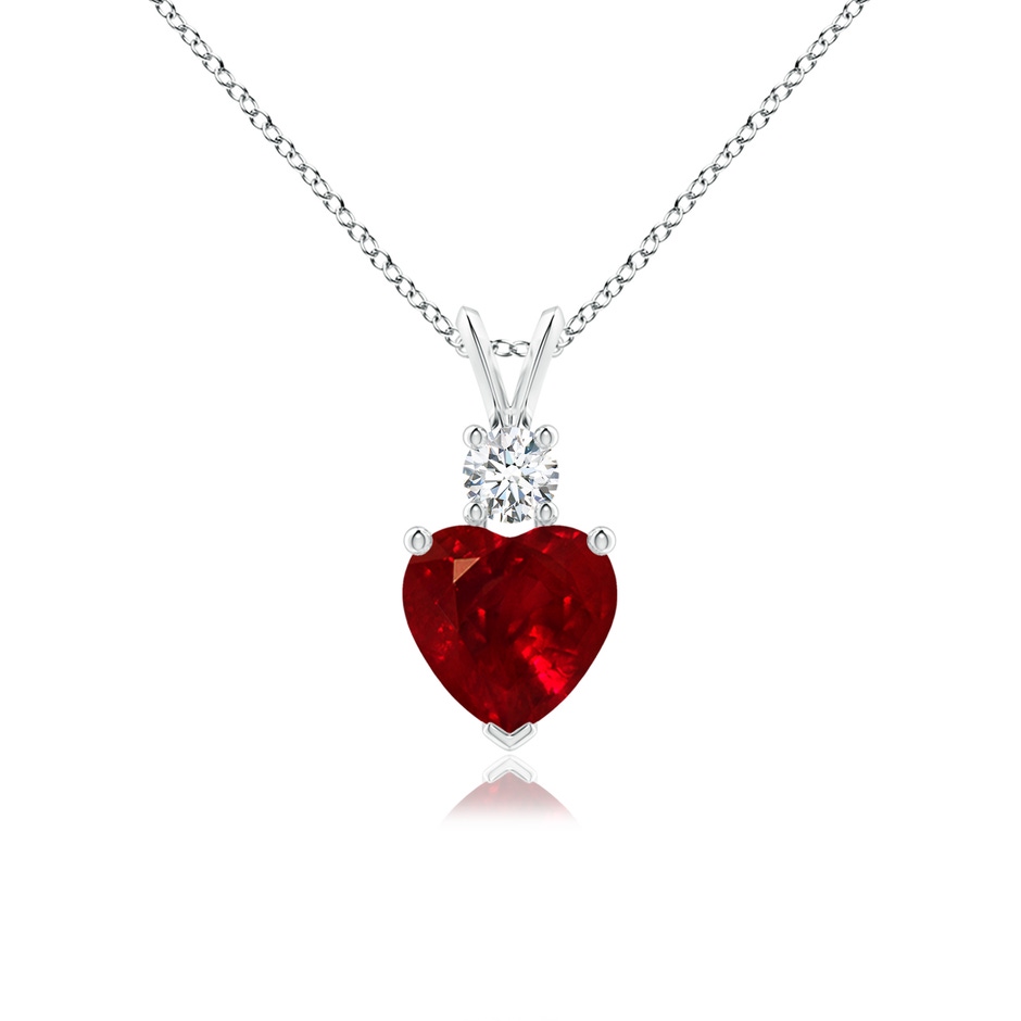 7mm AAAA Heart-Shaped Ruby Rabbit Ear Bale Pendant in White Gold 