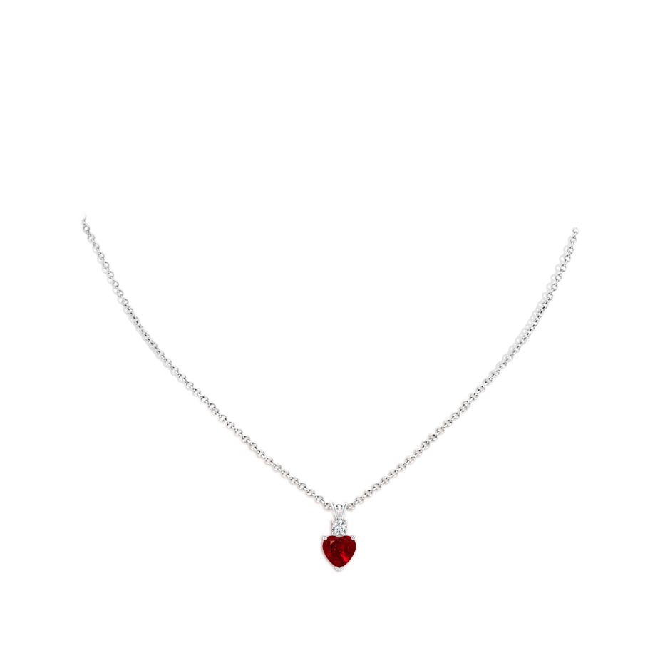 7mm AAAA Heart-Shaped Ruby Rabbit Ear Bale Pendant in White Gold body-neck