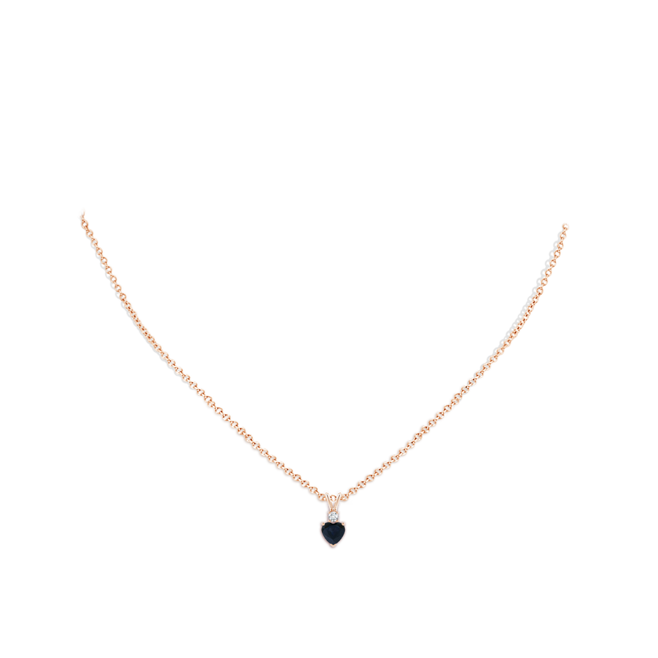 5mm A Heart-Shaped Sapphire Rabbit Ear Bale Pendant in Rose Gold body-neck