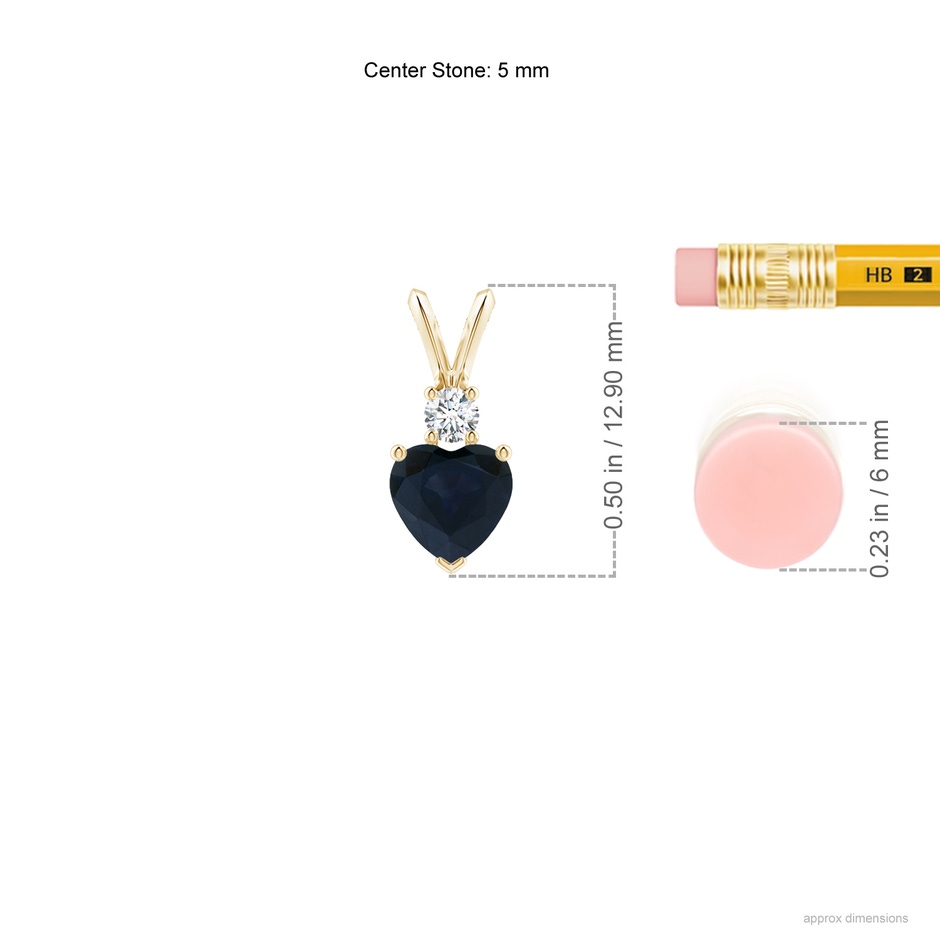 5mm A Heart-Shaped Sapphire Rabbit Ear Bale Pendant in Yellow Gold ruler