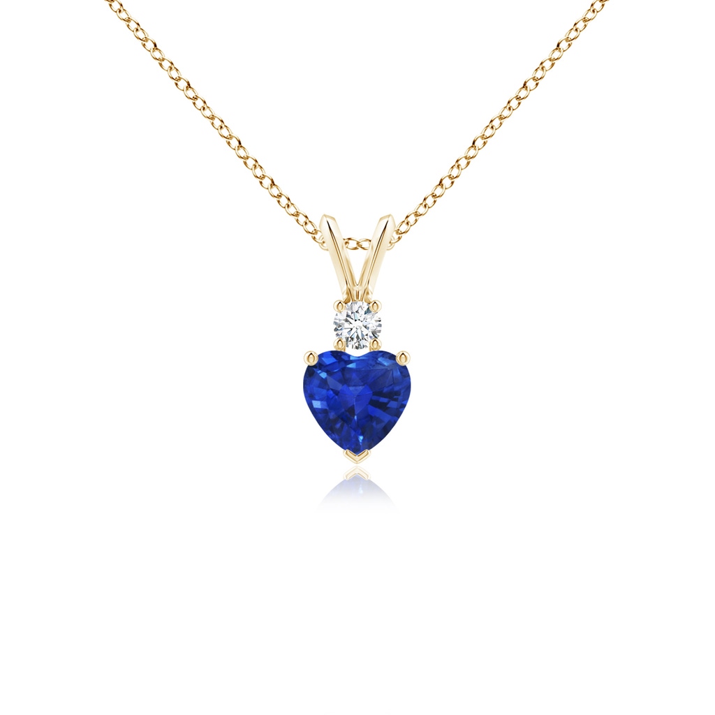 5mm AAA Heart-Shaped Sapphire Rabbit Ear Bale Pendant in Yellow Gold 